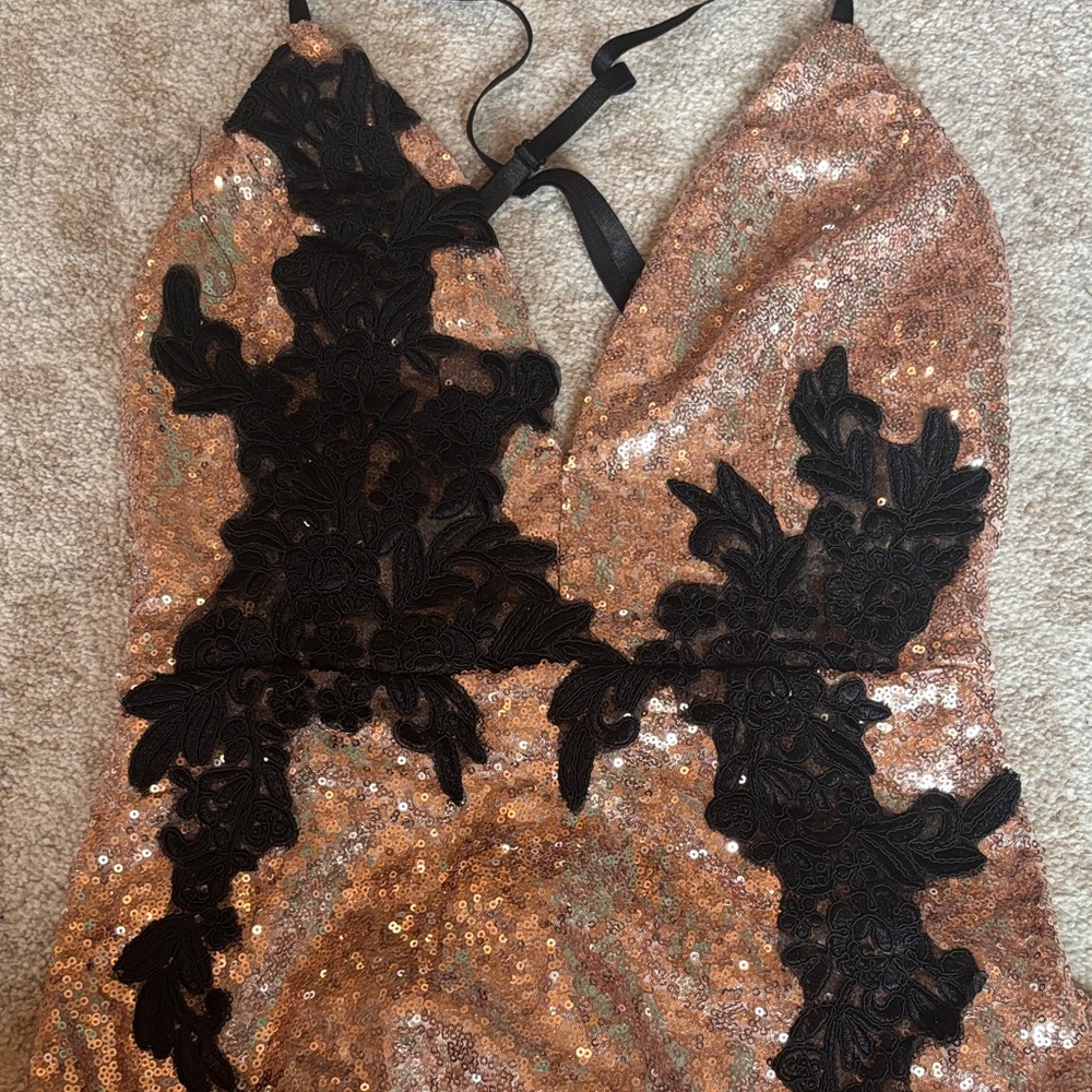 Sequin Dress with Black Lace Detail